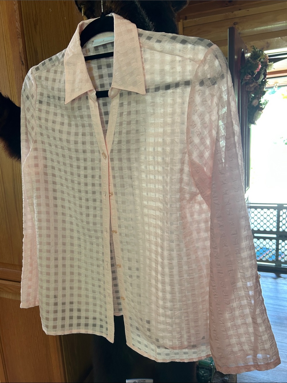 Light Pink Sheer Check Button-Down Shirt